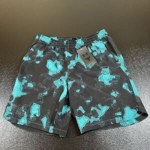 Under Armour Project Rock Shorts Youth Extra Large Blue Tie Dye Athletic Gym NEW